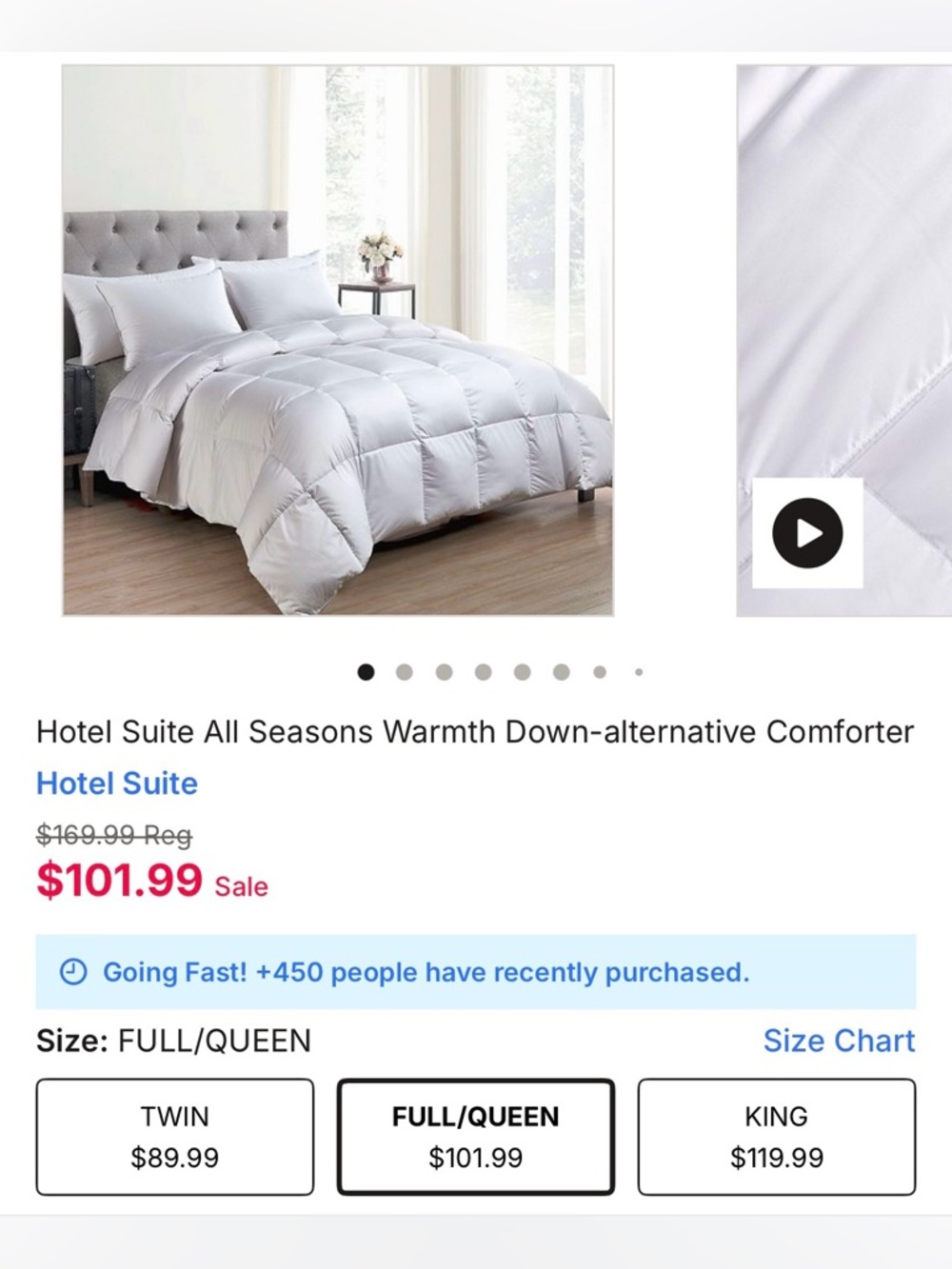 Hotel Suite All Seasons Down Alternative Comforter White Size Queen NWT - Picture 4 of 5